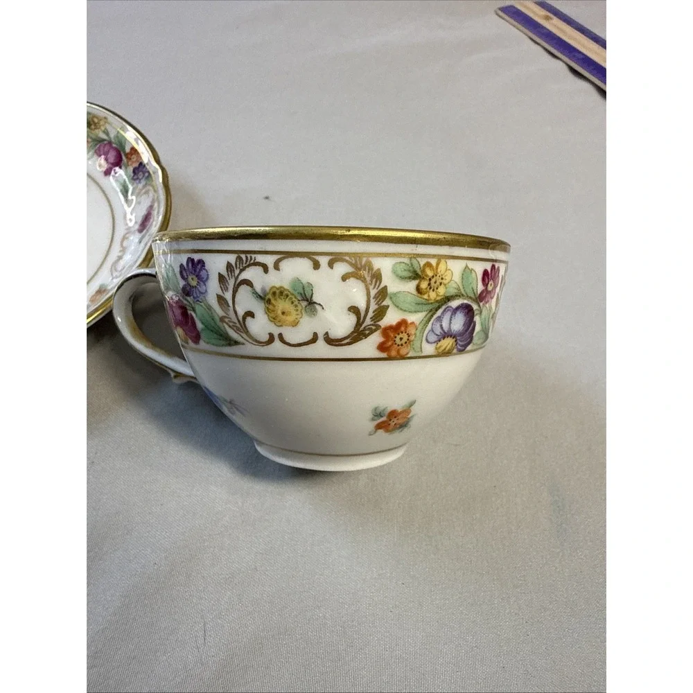 Antique Dresden Schumann Empress Floral Coffee Tea Cup & Saucer